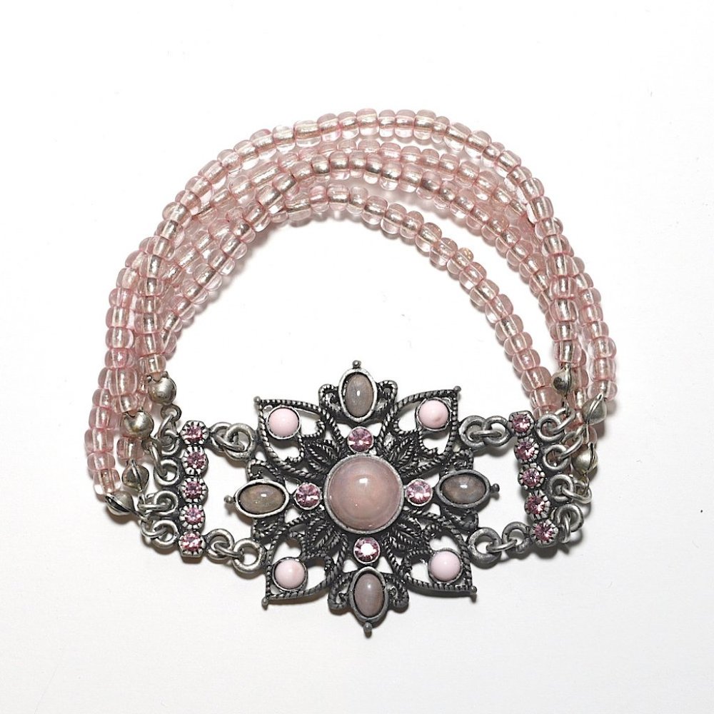 NWOT Metalwork Pink Rhinestone & Stone Bracelet